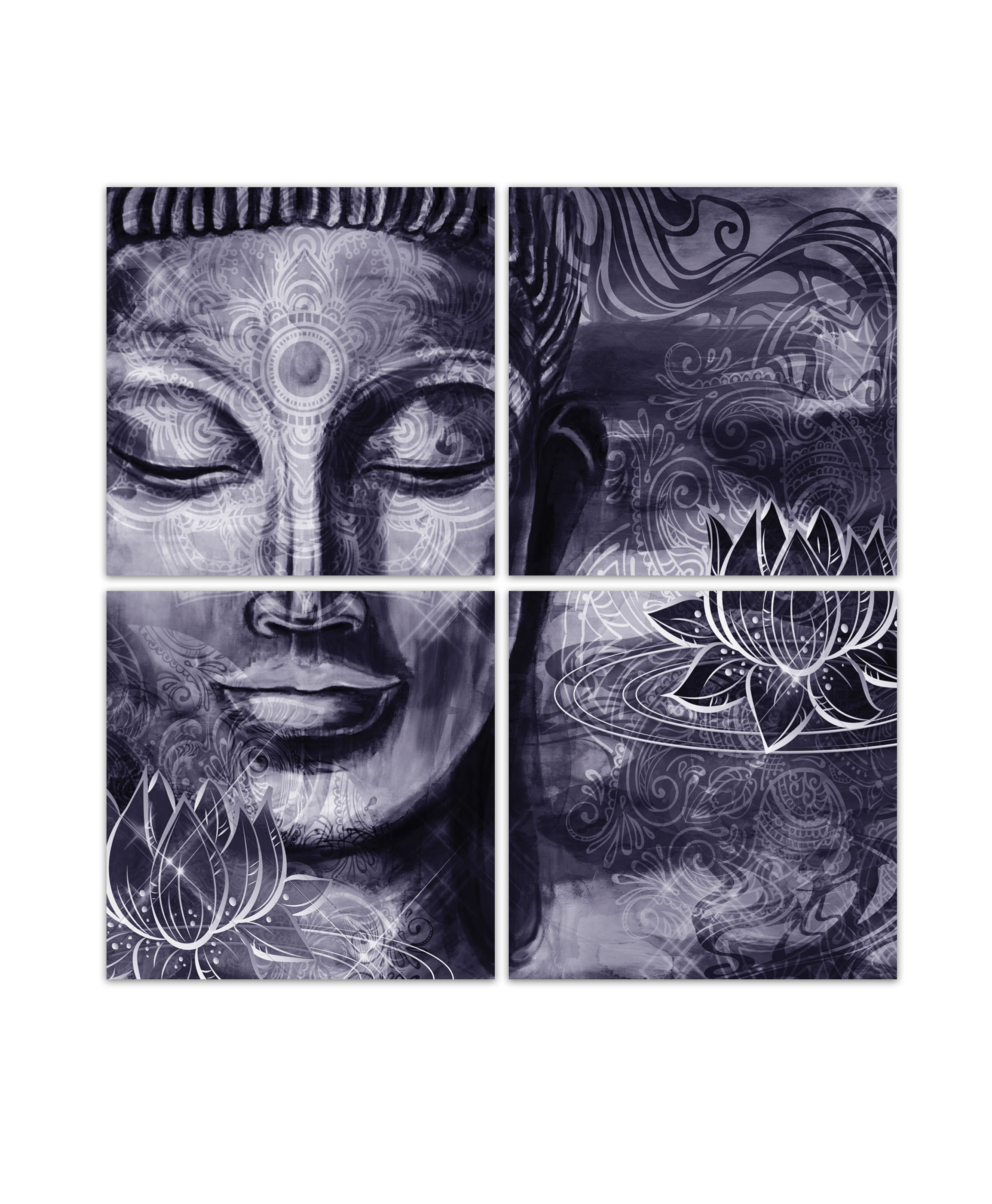 Abstraktn obraz fialov Buddha 80x80  cm, 4 dly