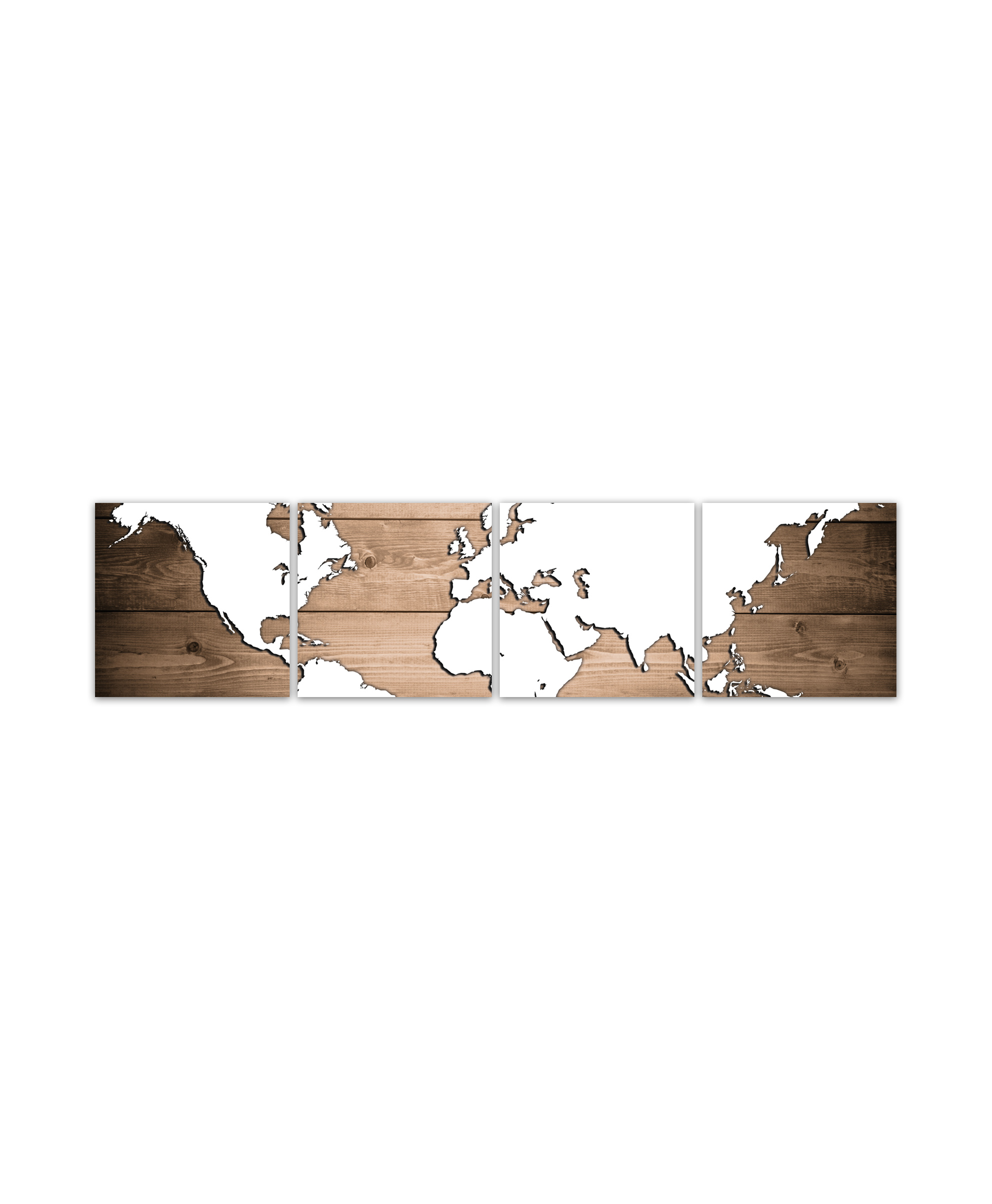 Obraz Mapa svta na devu 120x30  cm, 4 dly