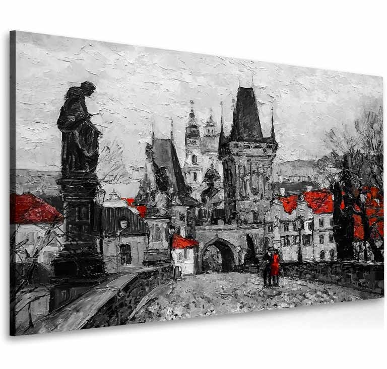 Obraz prochzka po Karlov most erven 110x75  cm